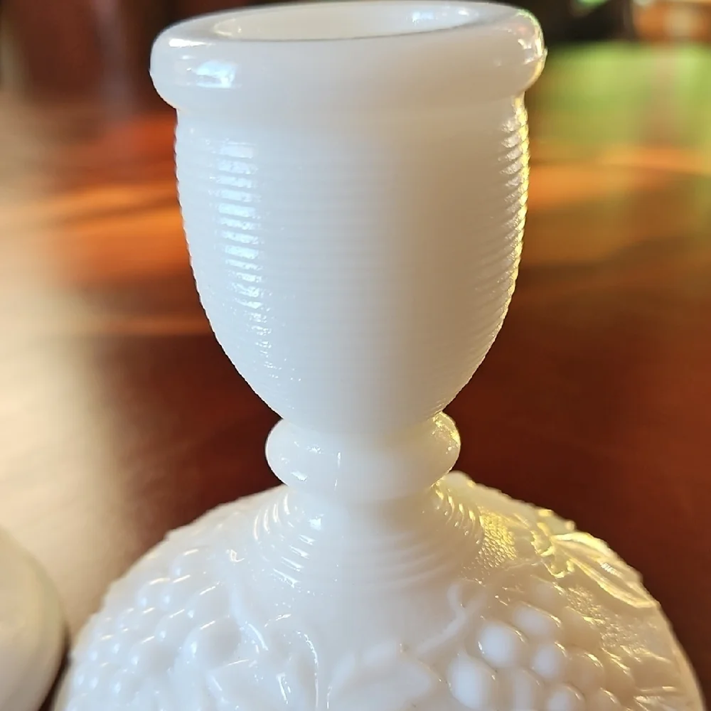 VTG Imperial Glass Milk Glass Grape Taper Candlestick Holders Pair, Ring of Fire